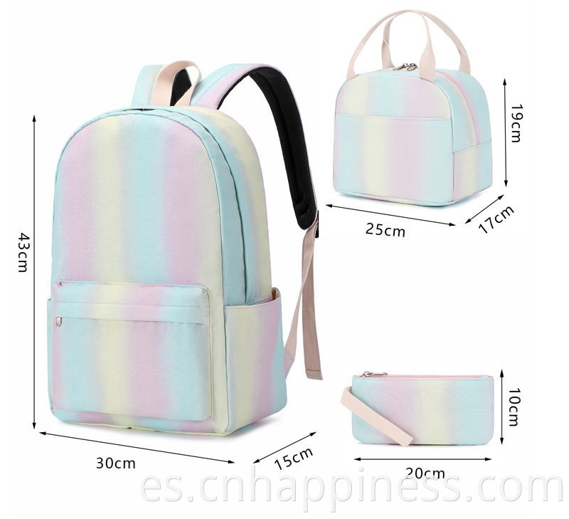 2022 Girls Tie Dye Picnic Bolsas escolares Conjunto de la computadora portátil mochila aislada Bolsa de refrigerador aislada linda mochila de arco iris para niños